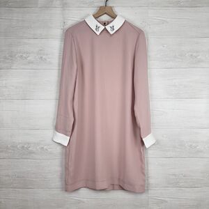 Victoria Beckham X Target Shift Dress Sz L‎ Pink Bunny Rabbit Collar Long Sleeve